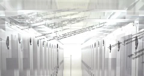 Image of data processing over tech room with computer servers Illustrazione stock