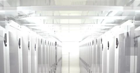 Image of data processing over tech room with computer servers Illustrazione stock