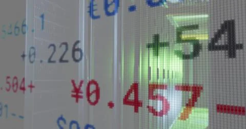 Image of data processing over tech room with computer servers Stock Photos