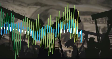 Image of data processing over warehouse Illustrazione stock