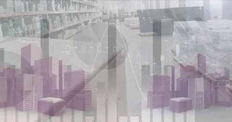 Image of data processing over warehouse Stock Photos