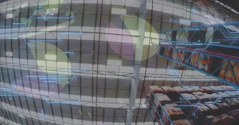 Image of data processing over warehouse Foto stock