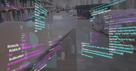 Image of data processing over warehouse Foto stock