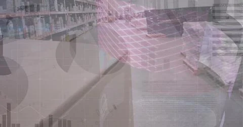 Image of data processing over warehouse Stock Photos