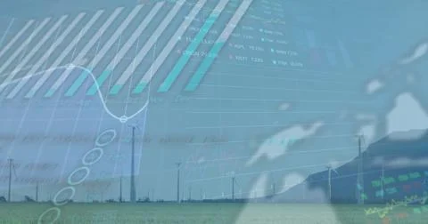 Image of data processing over wind turbines Stockillustratie