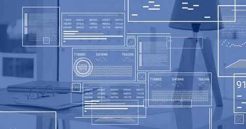Image of data processing over work station in office Stock Photos