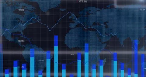 Image of data processing over world map Ilustração Stock