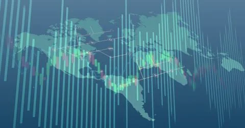 Image of data processing over world map Ilustração Stock