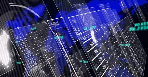 Image of data processing over world map Illustrazione stock