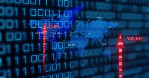 Image of data processing over world map Illustrazione stock