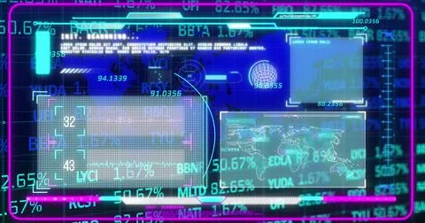Image of data processing over world map Ilustração Stock