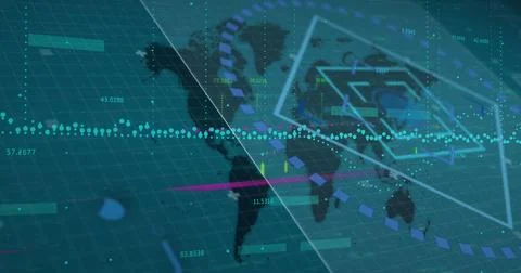 Image of data processing over world map Illustrazione stock