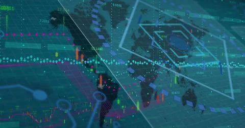 Image of data processing over world map Stock Illustration