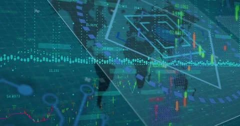 Image of data processing over world map Stock Illustration