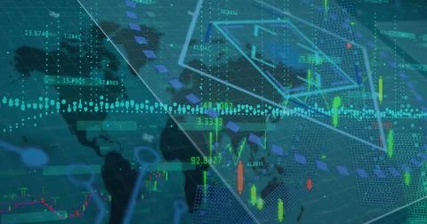 Image of data processing over world map Illustrazione stock