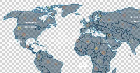 Image of data processing over world map on transparent background Ilustração Stock