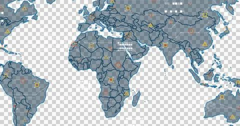 Image of data processing over world map on transparent background Illustrazione stock