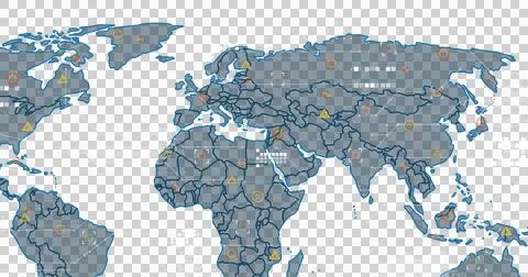 Image of data processing over world map on transparent background Stock Illustration