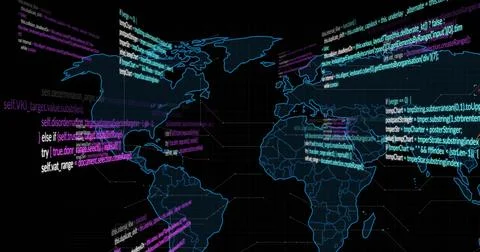 Image of data processing over world map Illustrazione stock