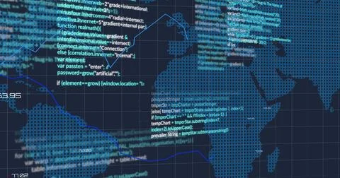 Image of data processing over world map 스톡 일러스트