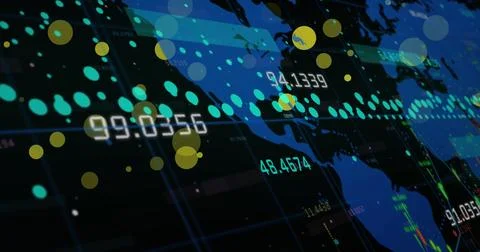 Image of data processing over world map against black background 스톡 일러스트