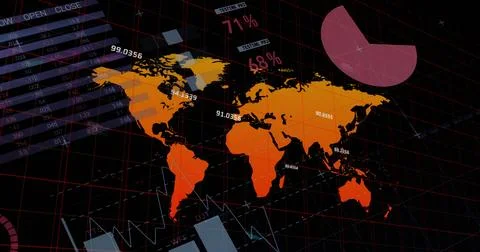 Image of data processing over world map 스톡 일러스트