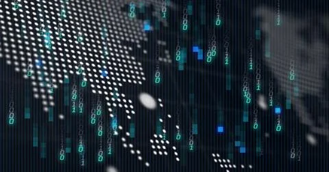 Image of data processing over world map and globe on black background Stock Illustration