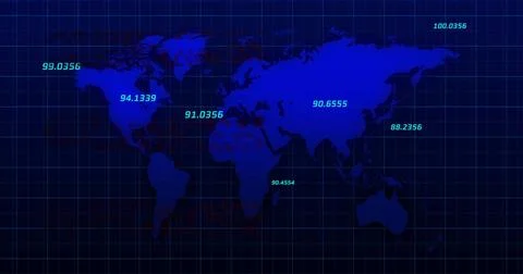 Image of data processing over world map on black background 스톡 일러스트