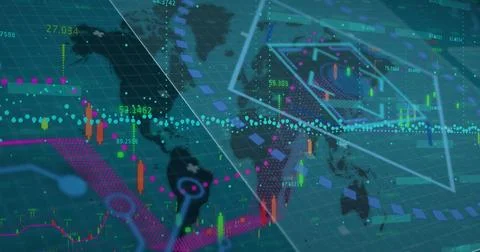 Image of data processing over world map Stock Illustration