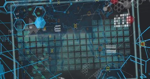 Image of data processing over world map Stockillustratie