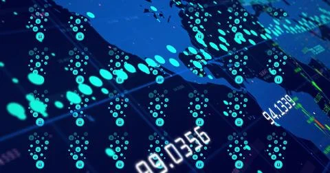 Image of data processing over world map Stockillustratie