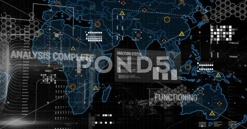 Image of data processing over world map on dark background Ilustração Stock