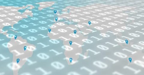 Image of data processing over world map Illustrazione stock