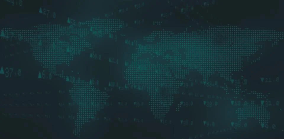 Image of data processing over world map on dark background. Global data proce Stock Illustration