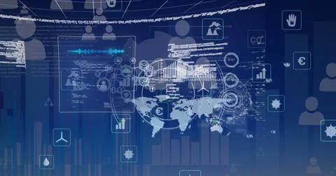 Image of data processing over world map Stock Photos