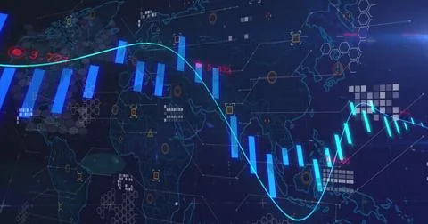 Image of data processing over world map Stock Photos