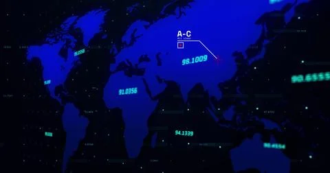 Image of data processing over world map on black background Stock Photos