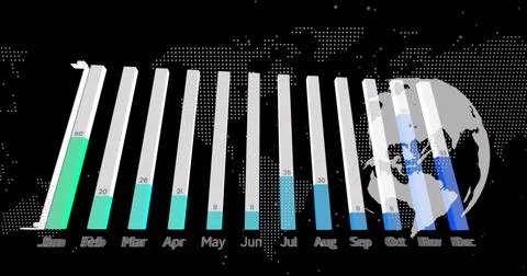 Image of data processing over world map and globe on black background Foto stock