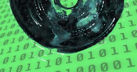 Image of data processing over world map on green background Foto stock