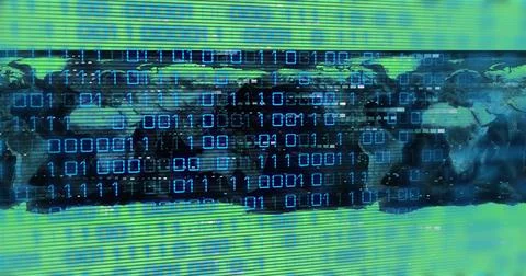 Image of data processing over world map on green background Foto stock