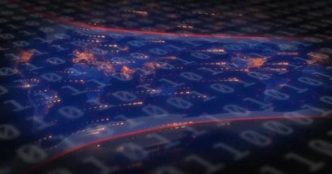 Image of data processing over world map on black background Stock Photos