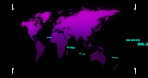 Image of data processing over world map on black background Stock Photos