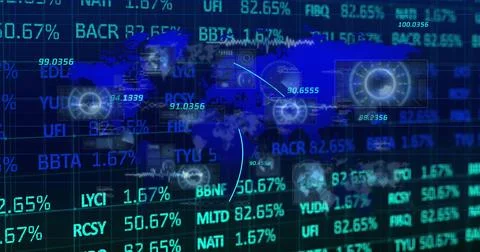 Image of data processing over world map Foto stock