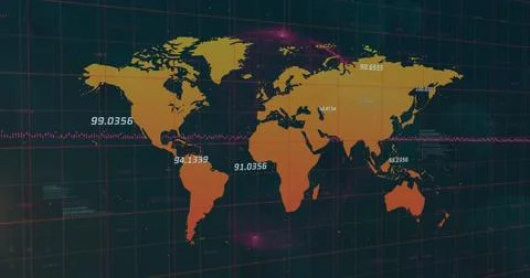 Image of data processing over world map and dark background Stock Photos