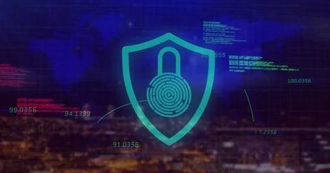 Image of data processing over world map and padlock Stock Photos