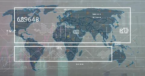 Image of data processing over world map on white background Stock Photos