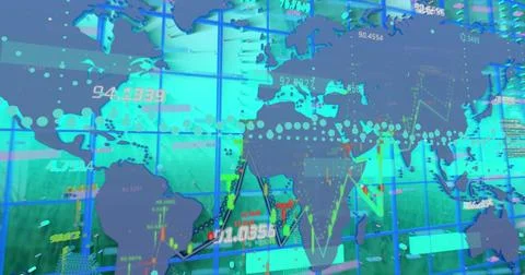 Image of data processing over world map Foto stock