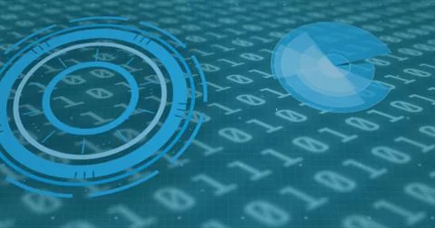 Image of data processing with padlock icon over blue background 库存插图