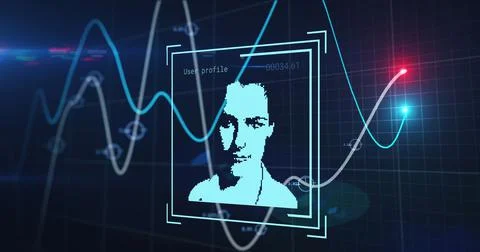 Image of data processing with people portraits on black background Stock Illustration