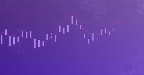 Image of data processing on purple background 스톡 일러스트